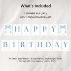 Blue bow Happy Birthday Banner, Printable Happy Birthday Banner , Birthday Decoration, Blue bow Birthday Banner