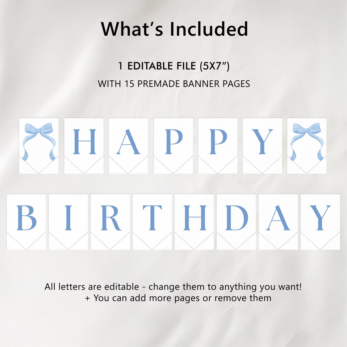 Blue bow Happy Birthday Banner, Printable Happy Birthday Banner , Birthday Decoration, Blue bow Birthday Banner