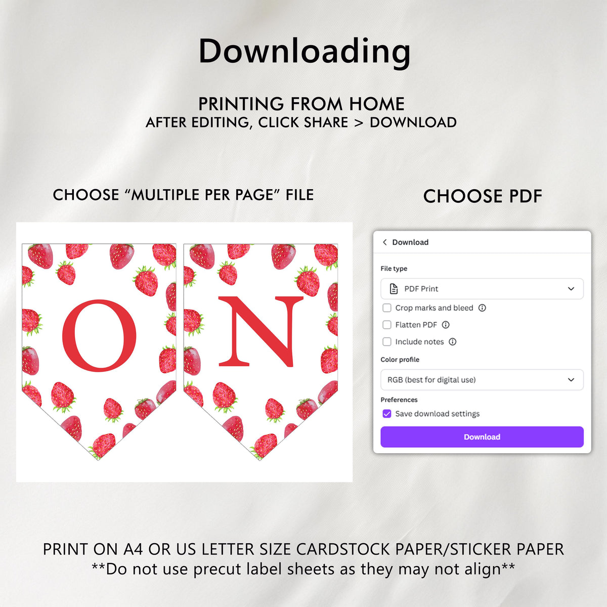 Berry First High Chair Banner, Strawberry Printable Bunting Flag