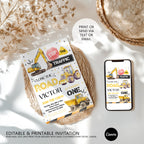 Construction First Birthday Invitation, Yellow Tractors Party Invite, Digital download Template 9164