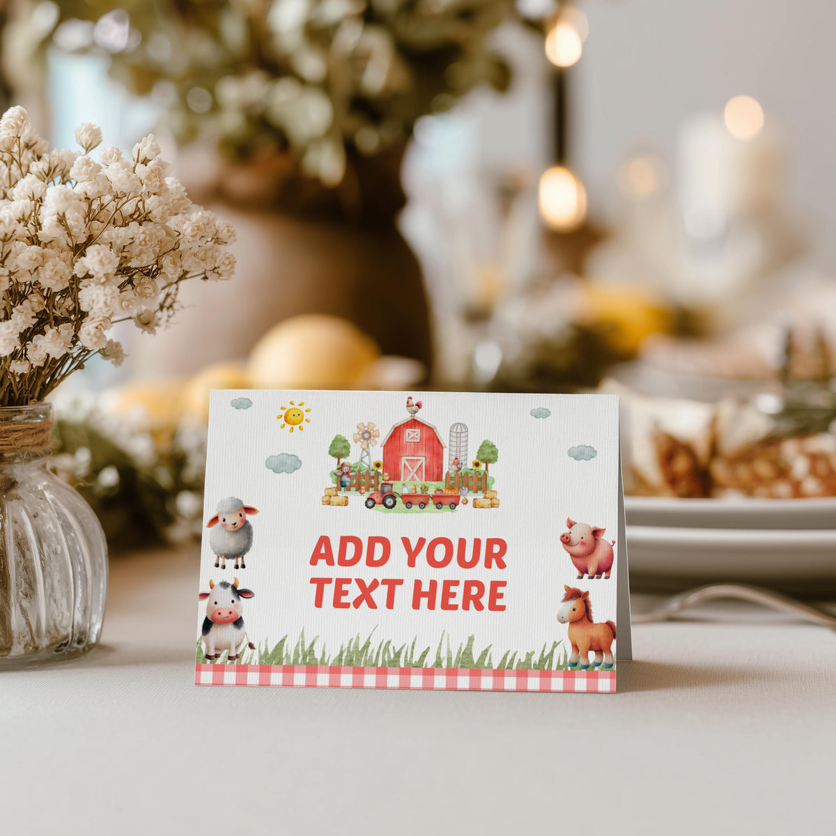 Editable Farm Food Label, Farm Food Tent Cards, Barnyard Farm Animals Food Tent Label, Barnyard Farm Animals Food Label