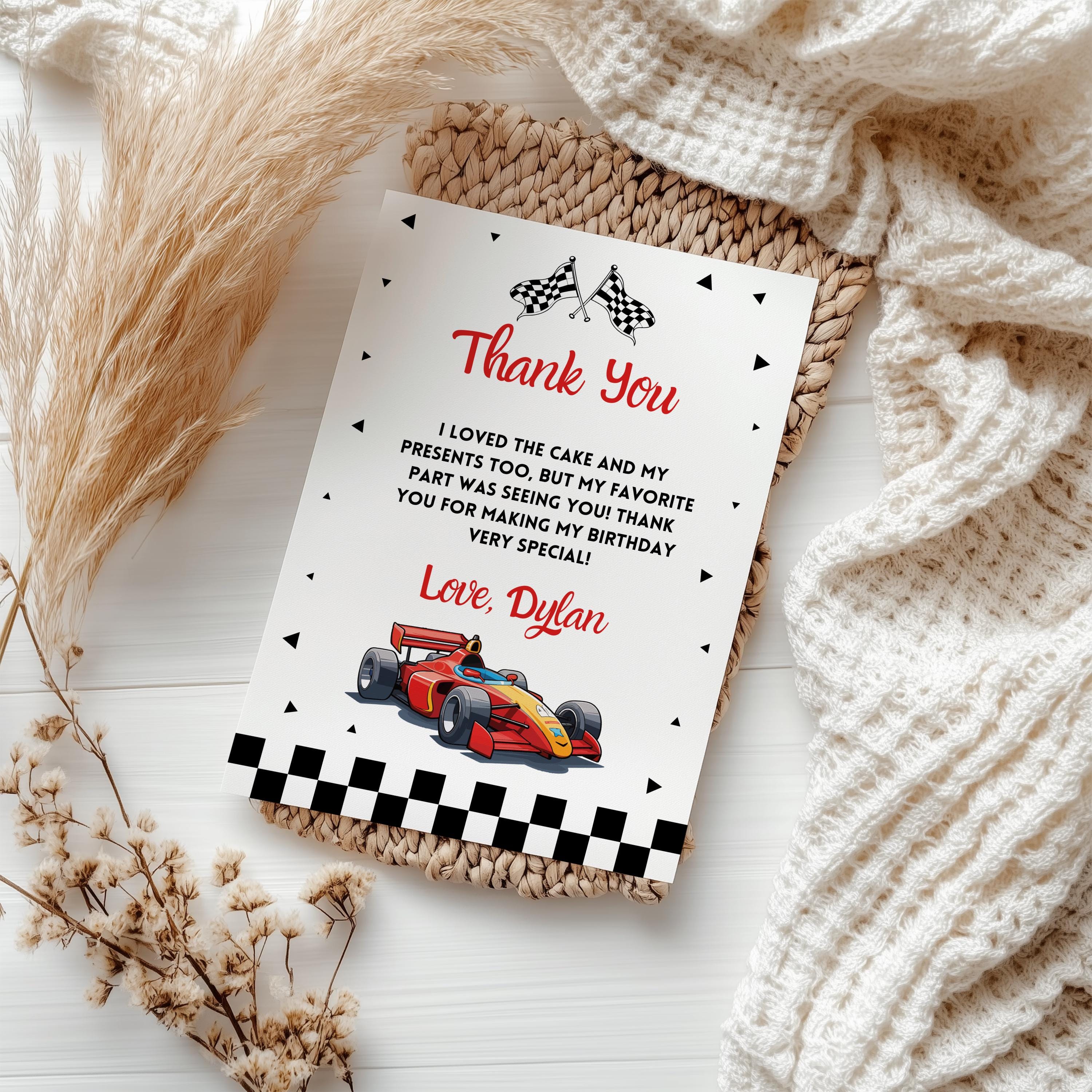Racing Car Editable Birthday Thank you card, Racing Car Thank you card Printable Template Instant Download 5987