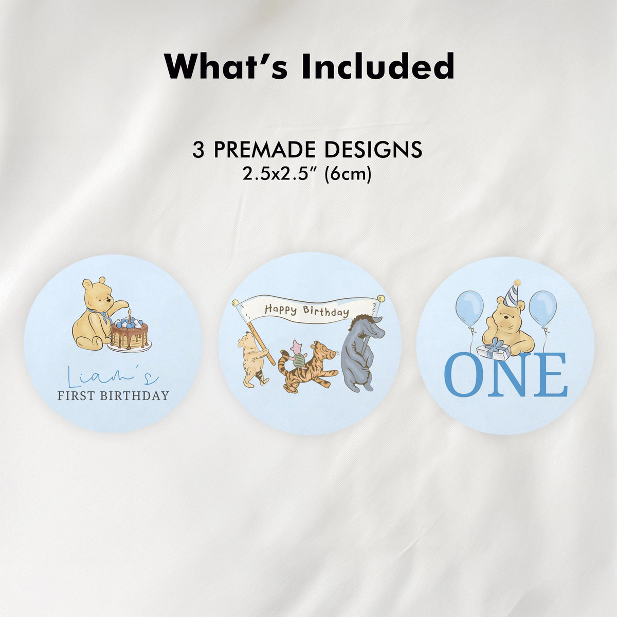 Blue Winnie the Pooh Cupcake Topper, Birthday Cupcake Toppers