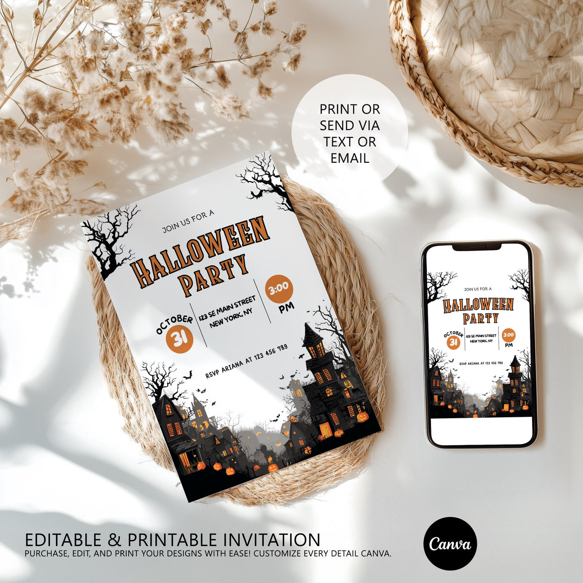 Editable Halloween Party Invitation - Instant Download