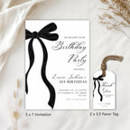 Black Bow First Birthday Invitation, Gender neutral Invite, 1st Birthday Party Invitations 9174