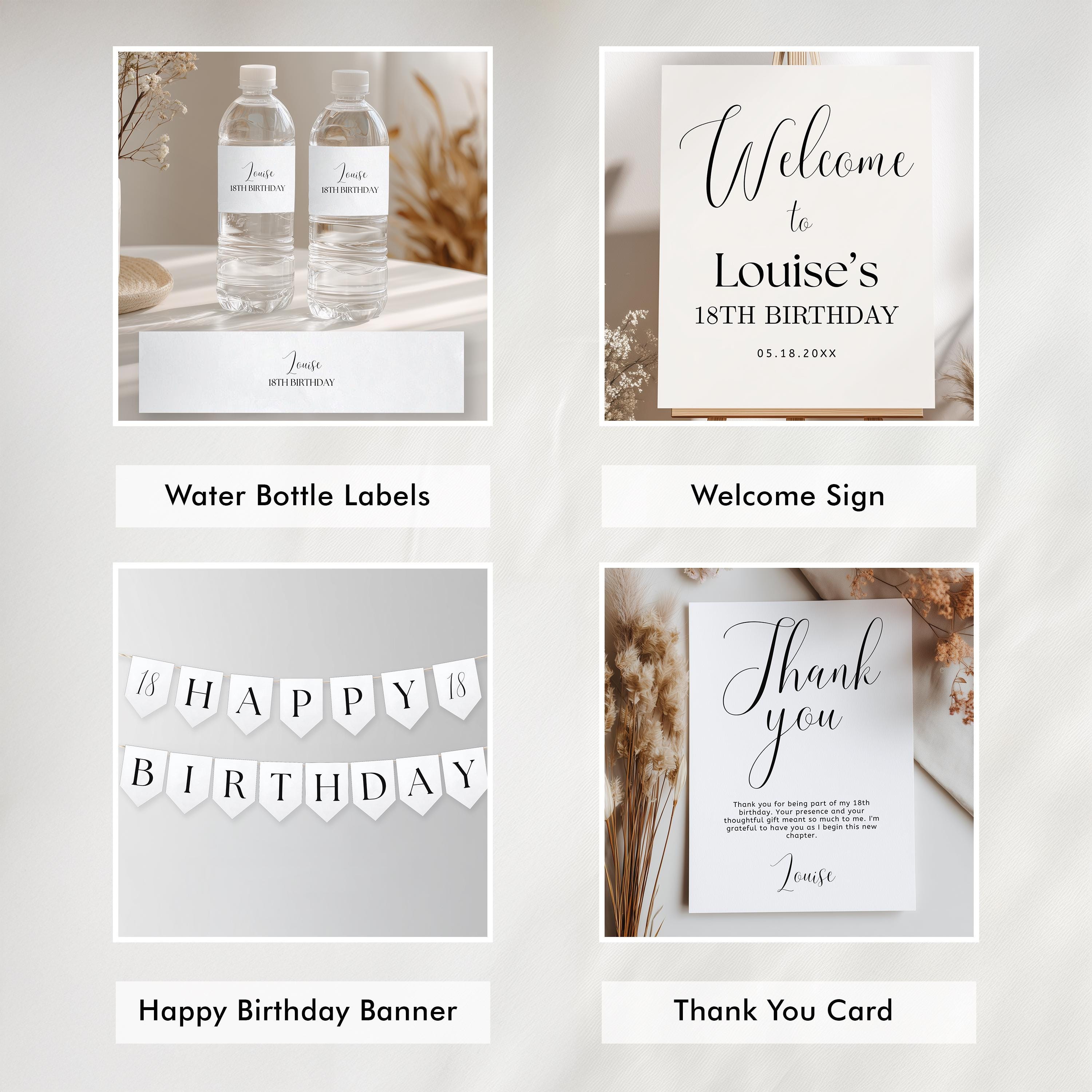18th Minimalist Party Decoration | 18th Birthday Bundle | Eighteenth Decorations | Download 9178