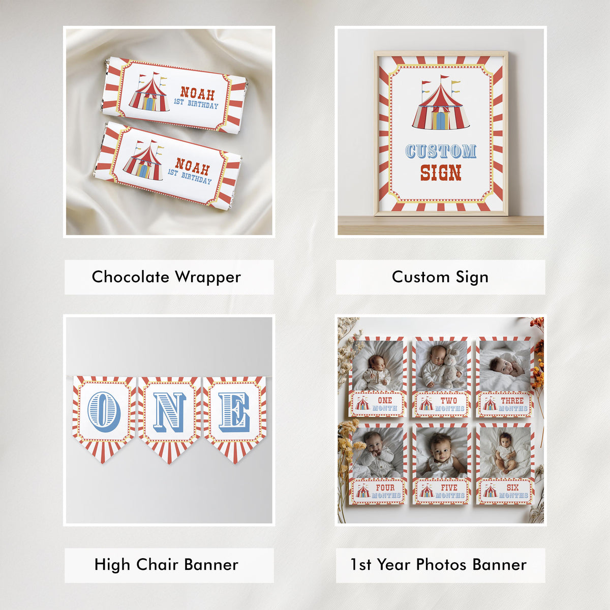 Circus Birthday Bundle, Carnival 1st Party Decoration, Printable Party Set