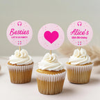 Editable Hot Pink Doll Summer Birthday Cupcake toppers, Pink Pool Party Party Cake toppers, Template printable Instant Digital download