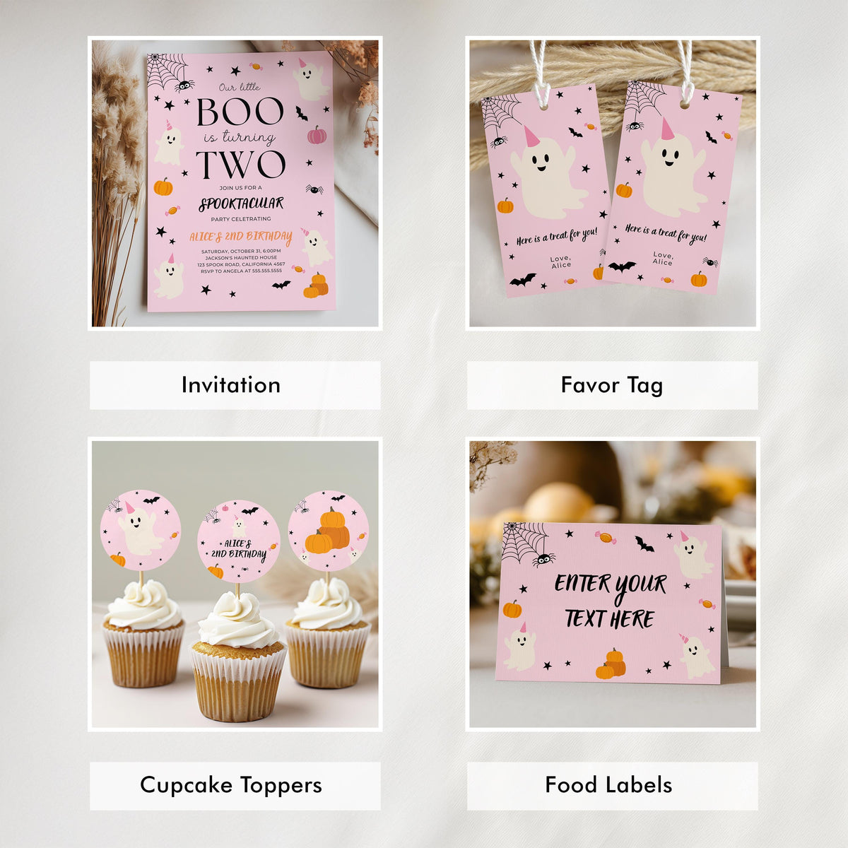 Pink Halloween Ghost Party Bundle: Editable Decorations (Digital Download)