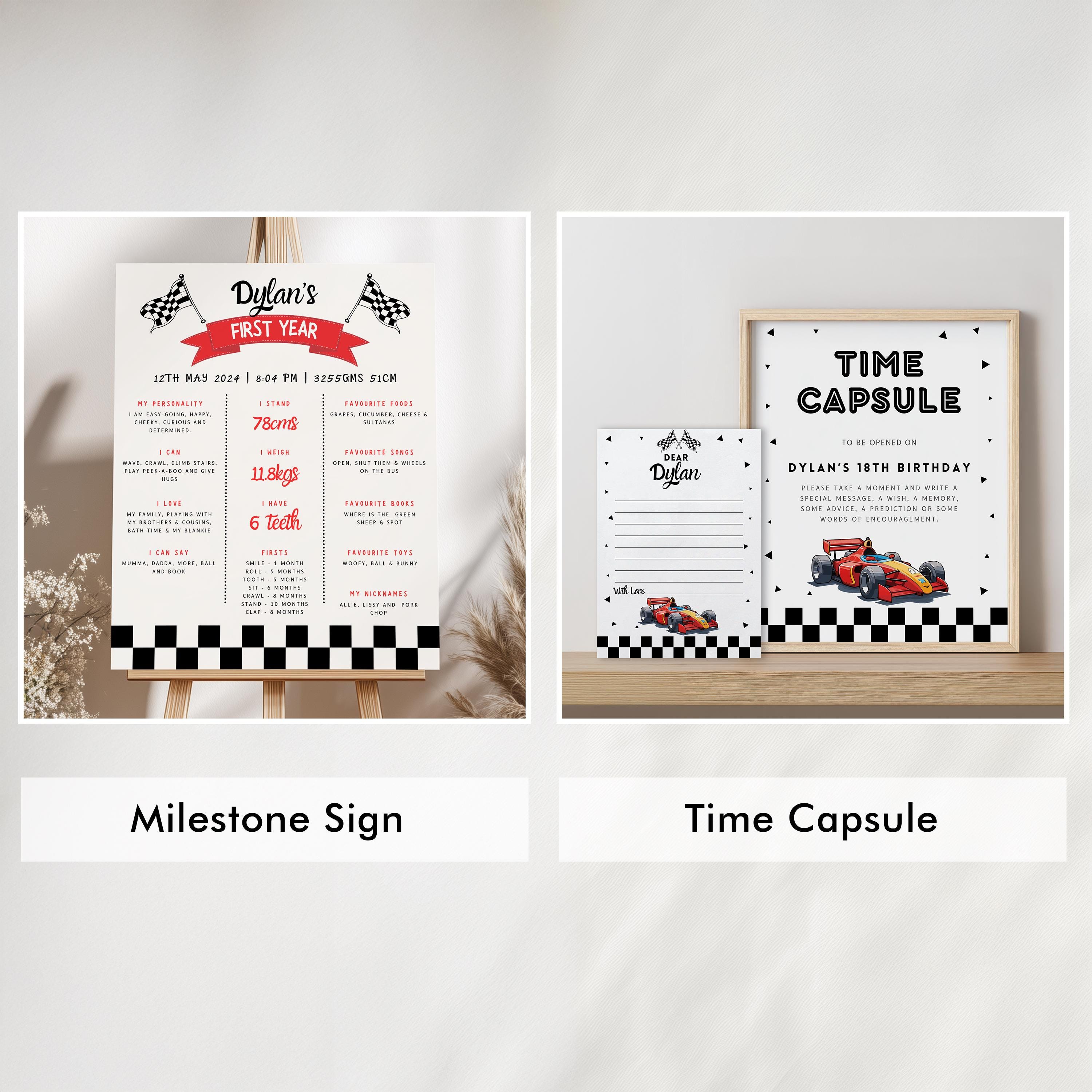 Rancing Car Party Decorations, First Birthday Red Car Party Bundle, Fast Car Birthday Party Set Template Instant Download 5987