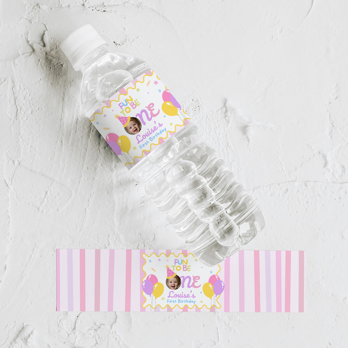 Fun to Be One Water Bottle Labels, 1st Birthday Printable Bottle Label