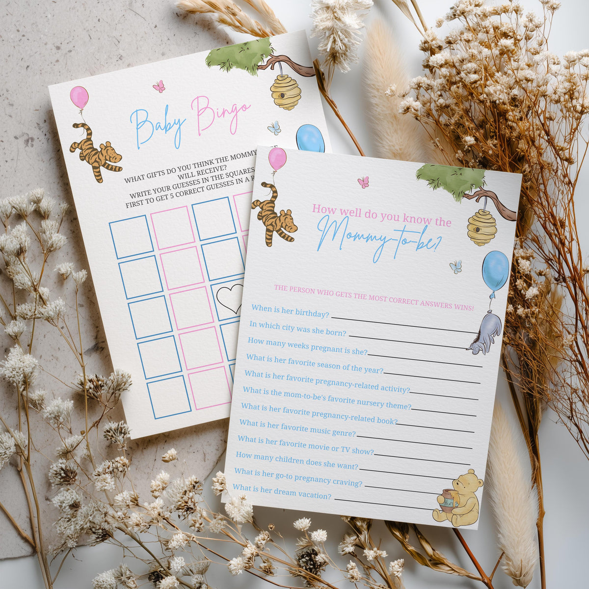 Winnie the Pooh Gender Reveal Games, Baby Shower Printable Party Games