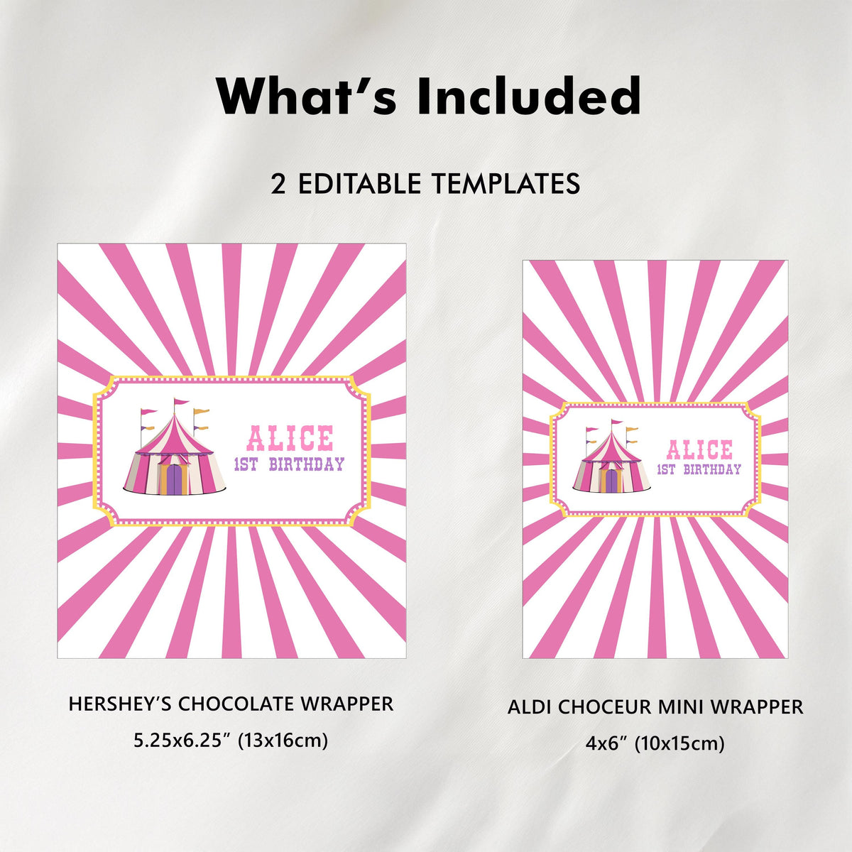 Pink Circus 1st Birthday Chocolate Wrappers, Candy Bar Label