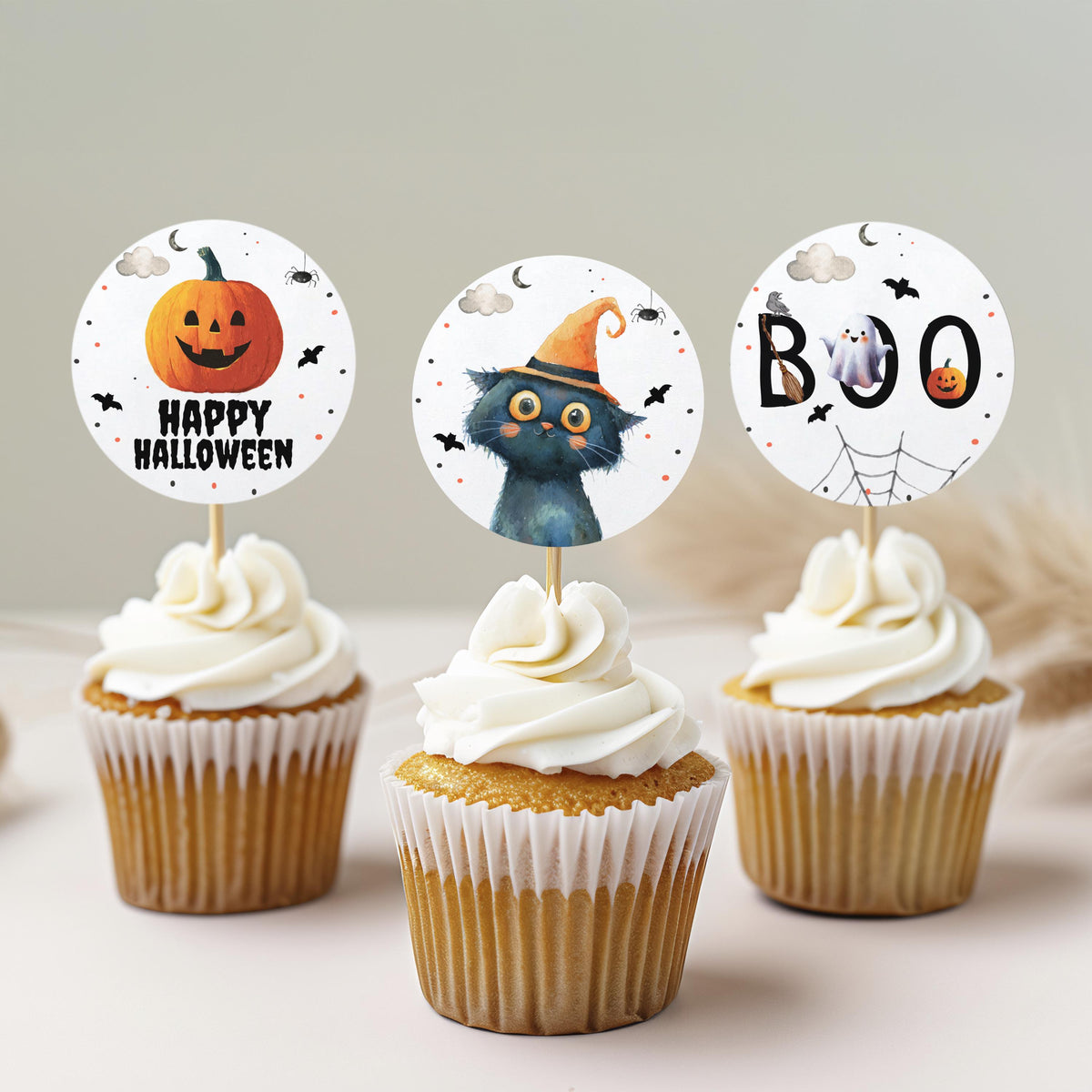 Editable Halloween Cute Costume Party Cupcake Toppers, Boo Halloween Printable Cake Toppers, Instant Download