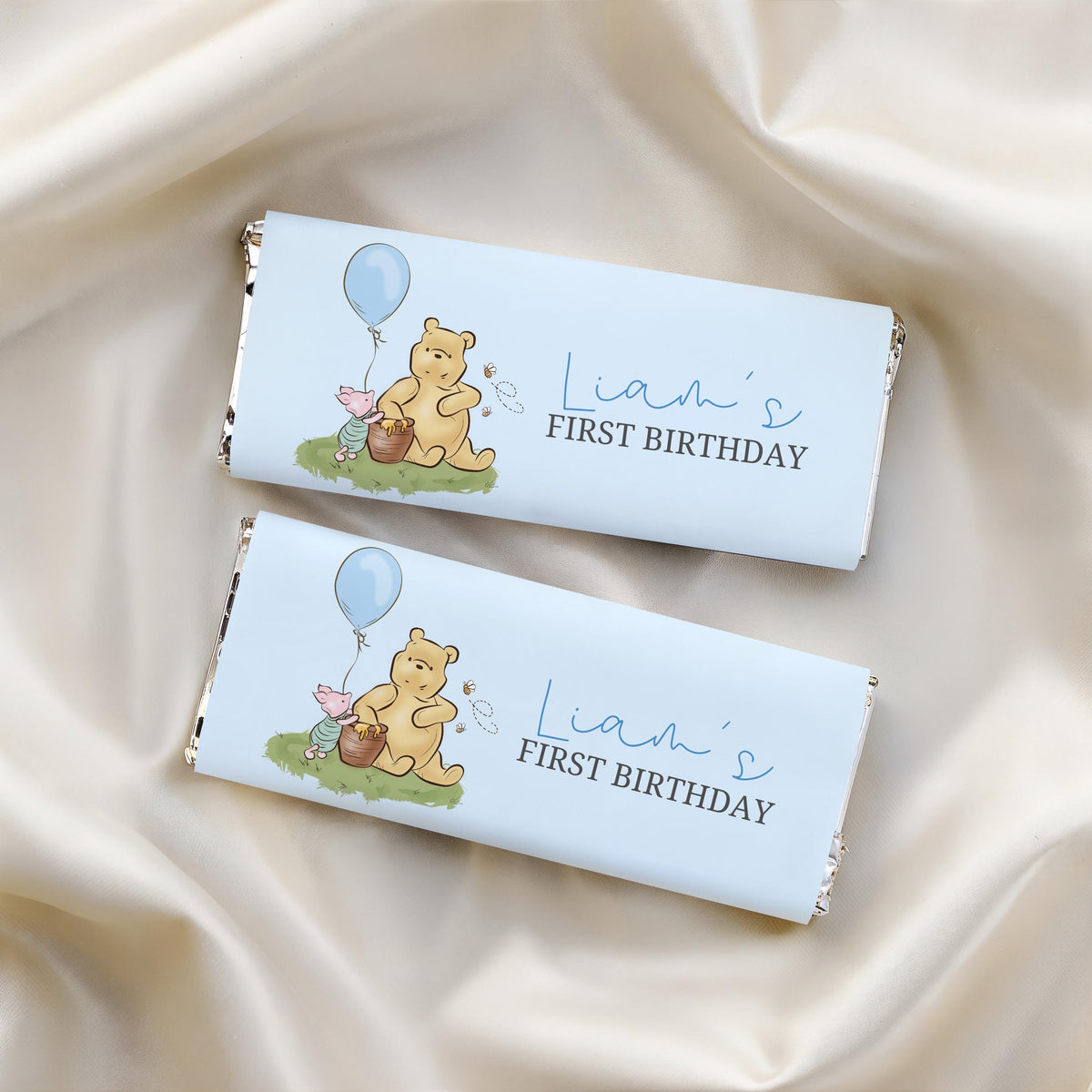 Blue Winnie the Pooh Birthday Chocolate Wrappers, Candy Bar Label