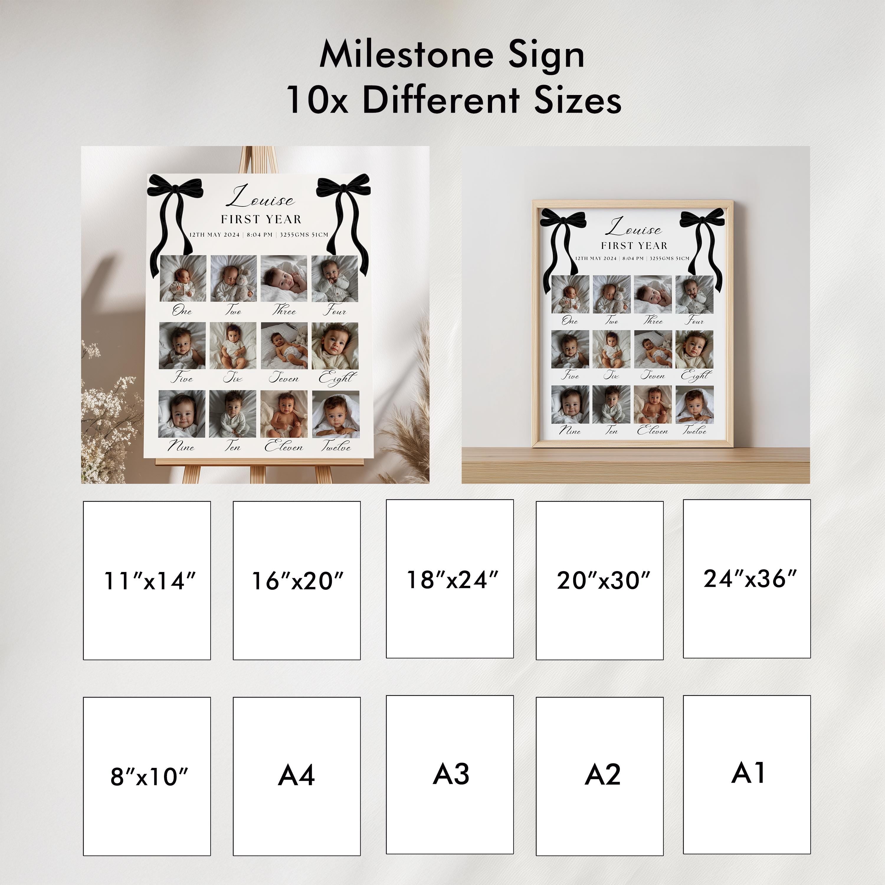 Black Bow Minimalist 1st Birthday Milestone Sign, Black Ribbon, Coquette, Gender neutral, 9174