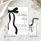 21st Birthday Invitation, Black Bow Minimalist 21st Party Invite, 9172