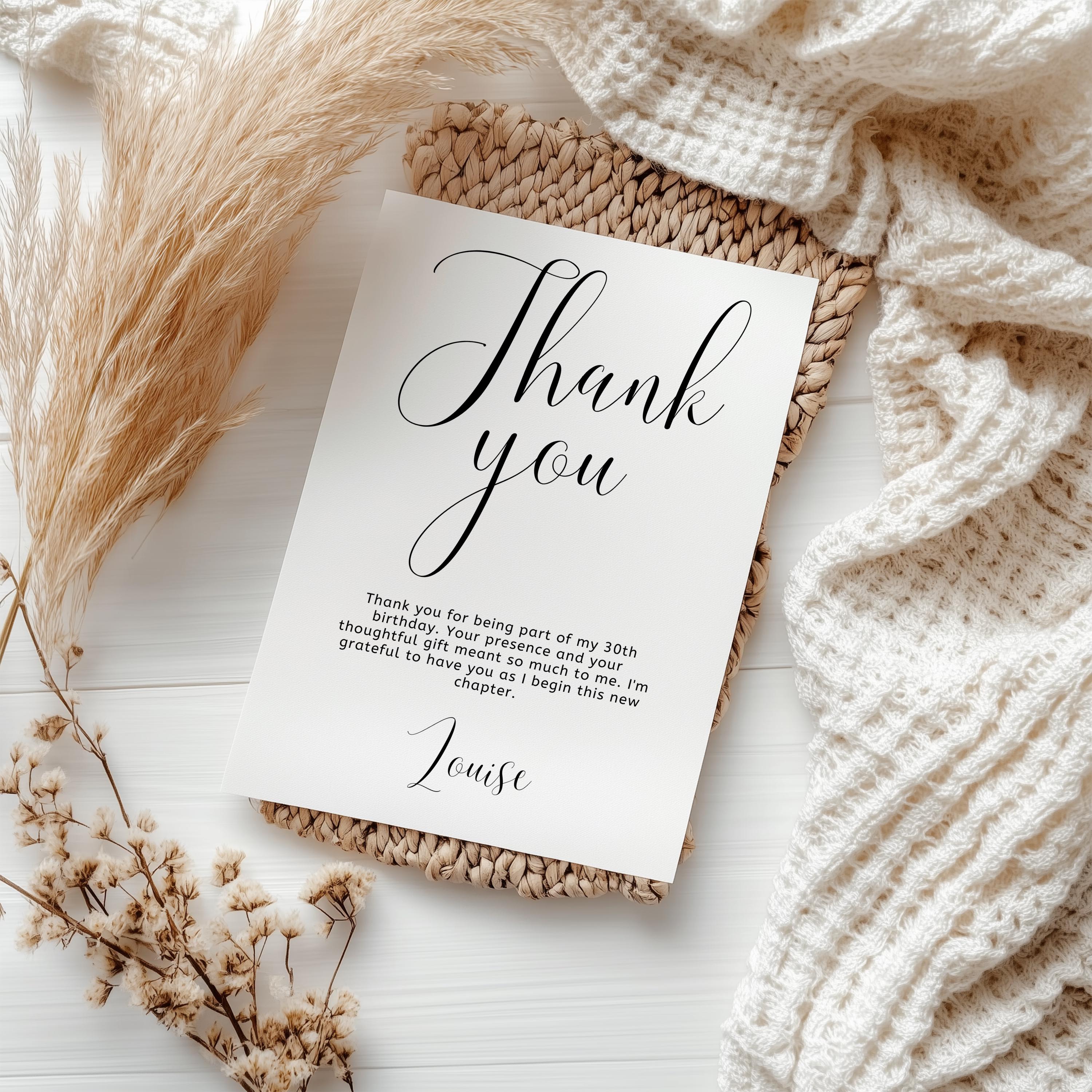 30th Minimalist Modern Thank You Card Template, Simple Special Thanks Printable Card 9176