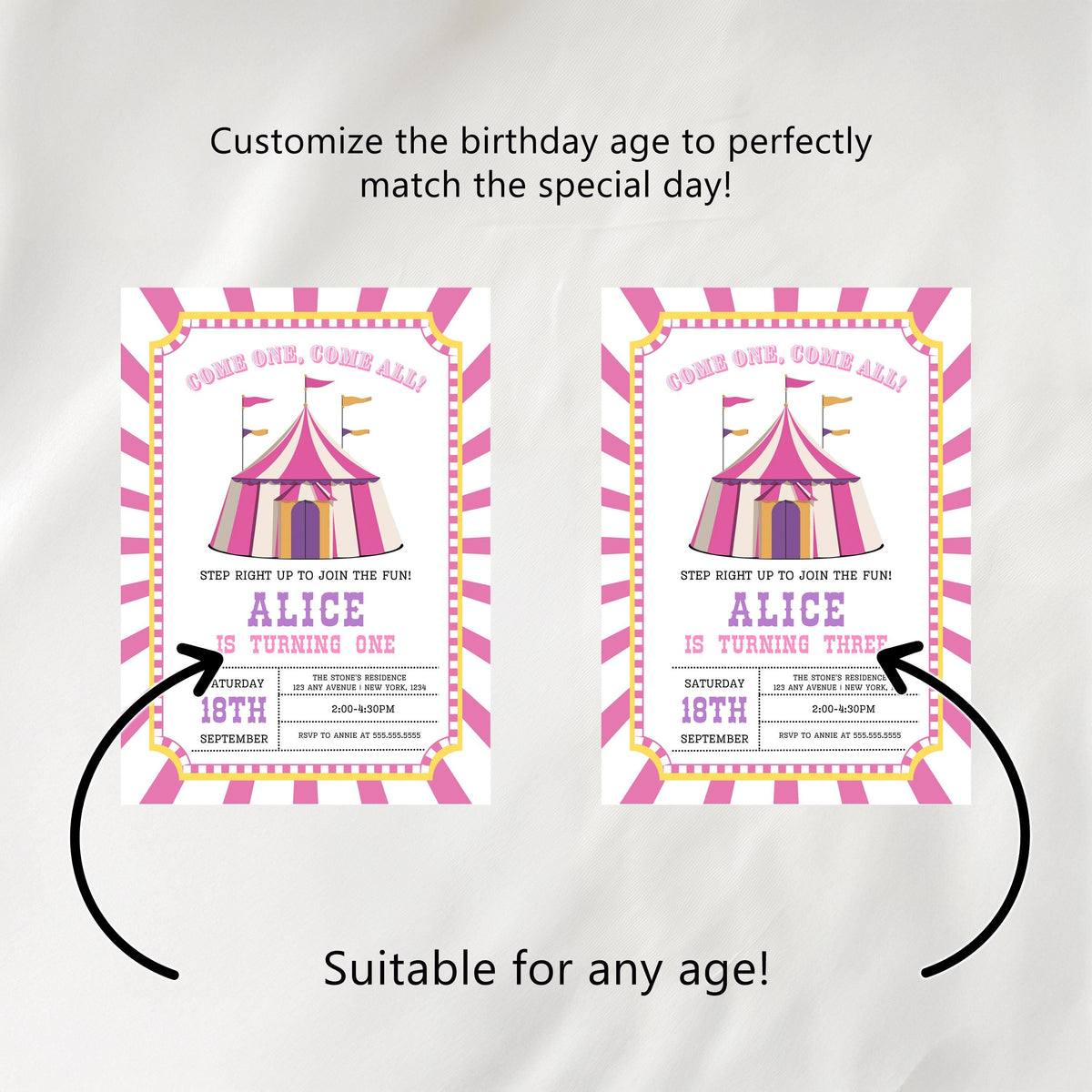 Pink Circus Party Bundle, Girl Circus Birthday Printable Decorations