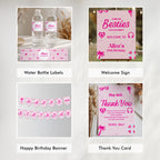 Editable Hot Pink Doll Summer Party Decorations, Pink Pool Party Package Birthday Bundle, Birthday Party Set Template Instant Download