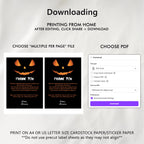 Editable Halloween Pumpkin Face Party Thank You Card | Instant Download Template