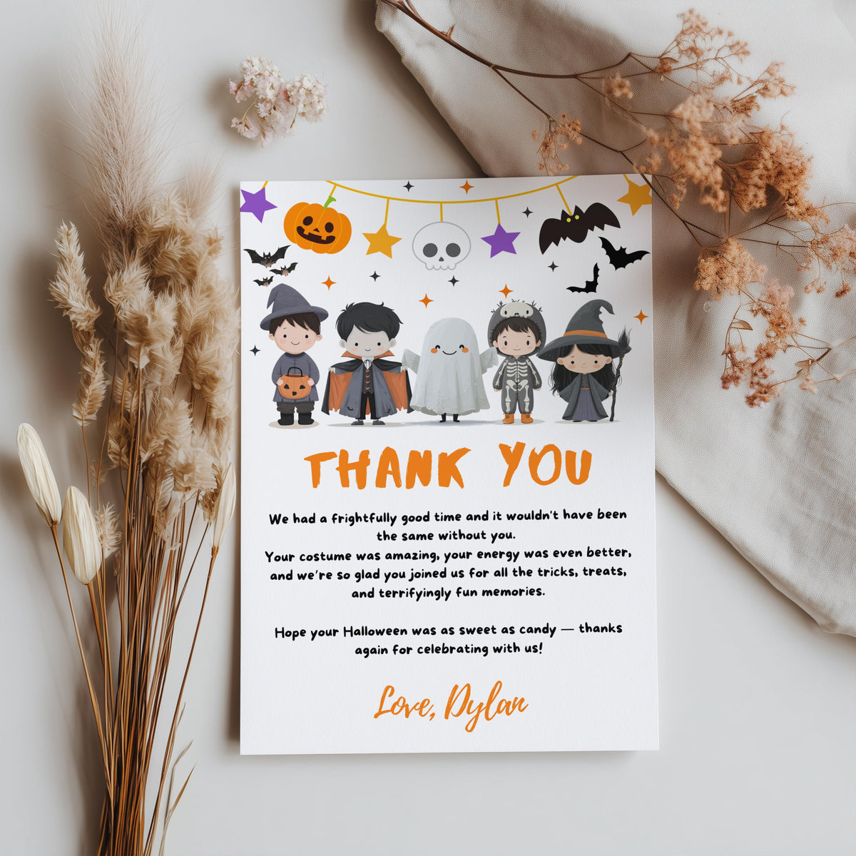 Editable Costume Party Thank you card, Cute Costume Party Birthday Note card, Costume Party , Printable Canva template