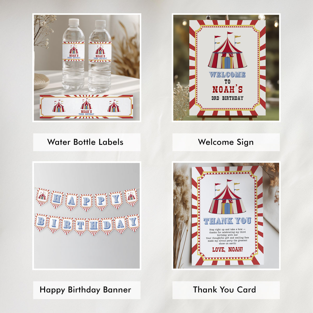 Circus Party Bundle, Carinval Printable Birthday Decorations Party Set