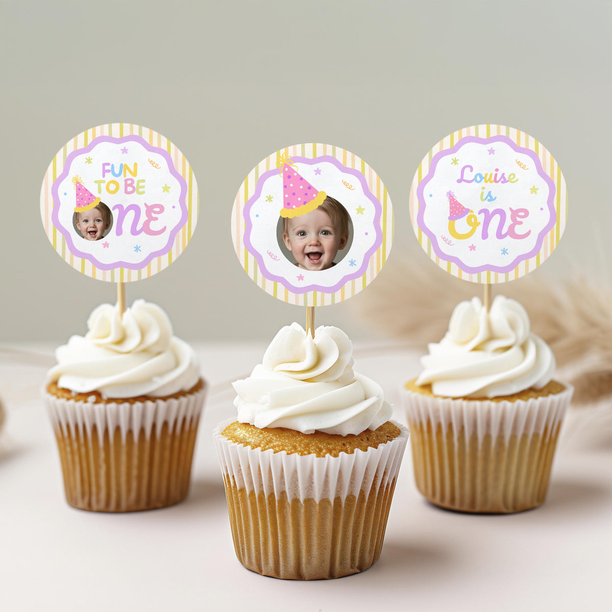 Fun to Be One Cupcake Topper, 1st Birthday Cupcake Toppers