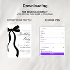 Black Bow First Birthday Invitation, Gender neutral Invite, 1st Birthday Party Invitations 9174