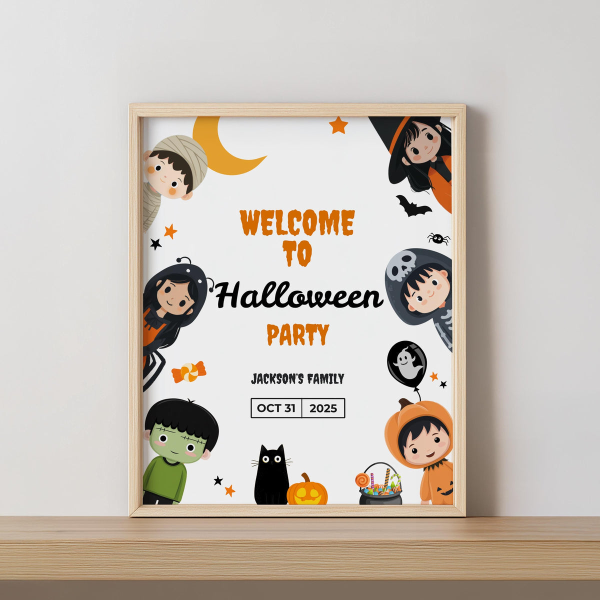 EDITABLE Halloween Welcome Sign, Halloween Costume sign, Mummy Witch Pumpkin Halloween Digital Instant download