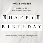 Black Bow Minimalist Birthday Banner, Coquette Happy 1st Birthday Banners, Gender neutral Flags, 9174