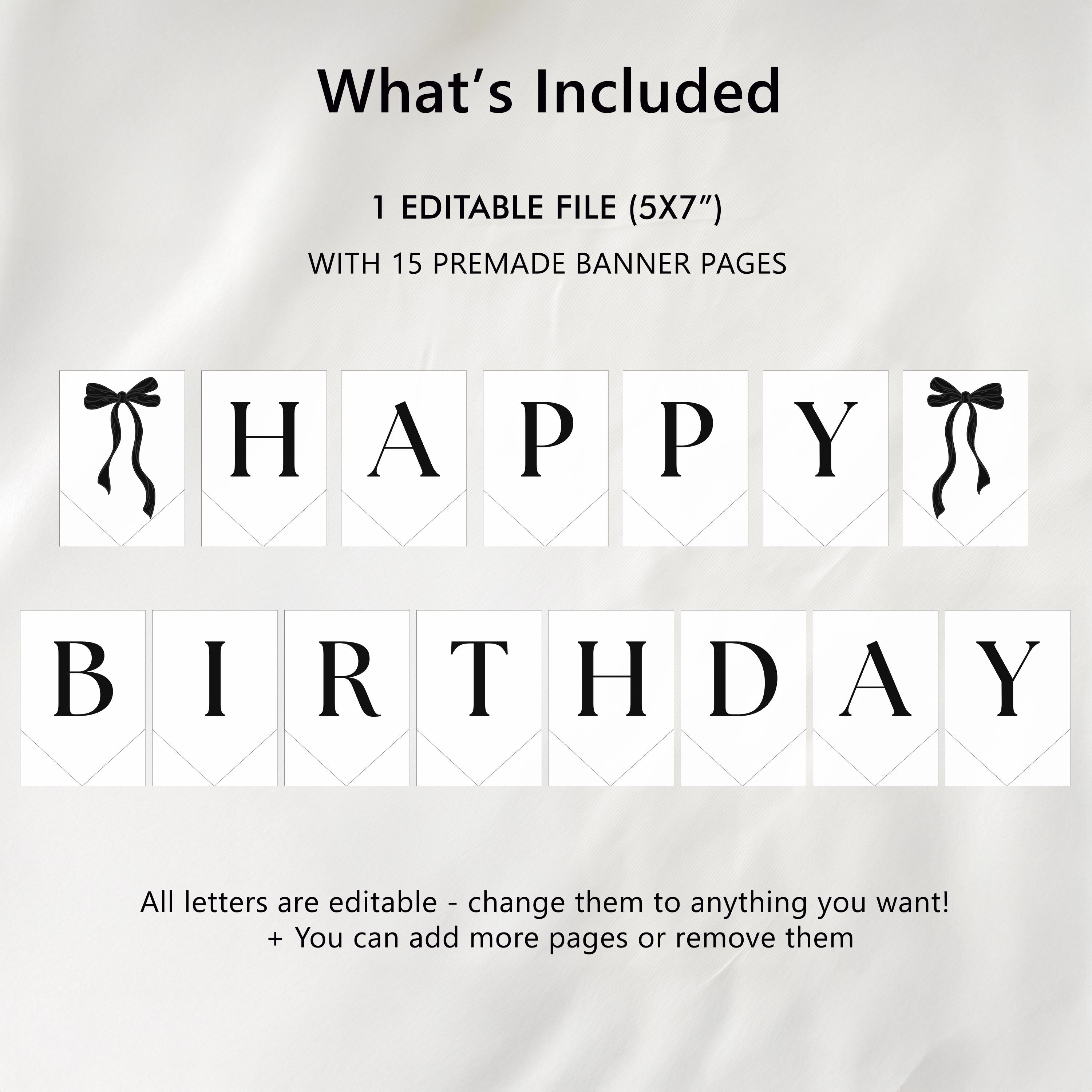 Black Bow Minimalist Birthday Banner, Coquette Happy 1st Birthday Banners, Gender neutral Flags, 9174