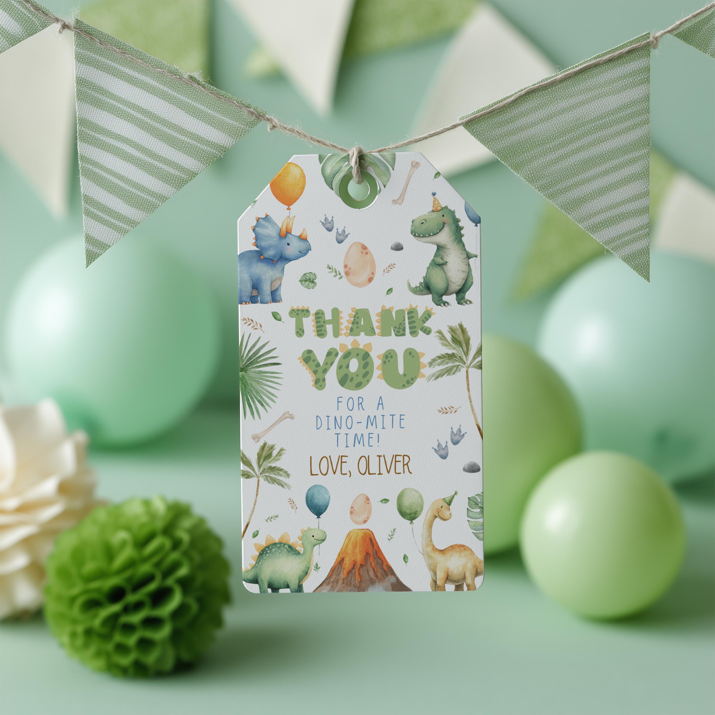Dinosaur Editable Birthday Favor tags, Dinosaur Birthday Thank you tags, Dinosaur Template Instant Download 9165
