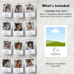 Minimalist First Birthday Photo Banner, 1st Birthday Photo Banner, Gender Neutral Photo Cards, Modern Monthly Milestone Photo Cards  9175