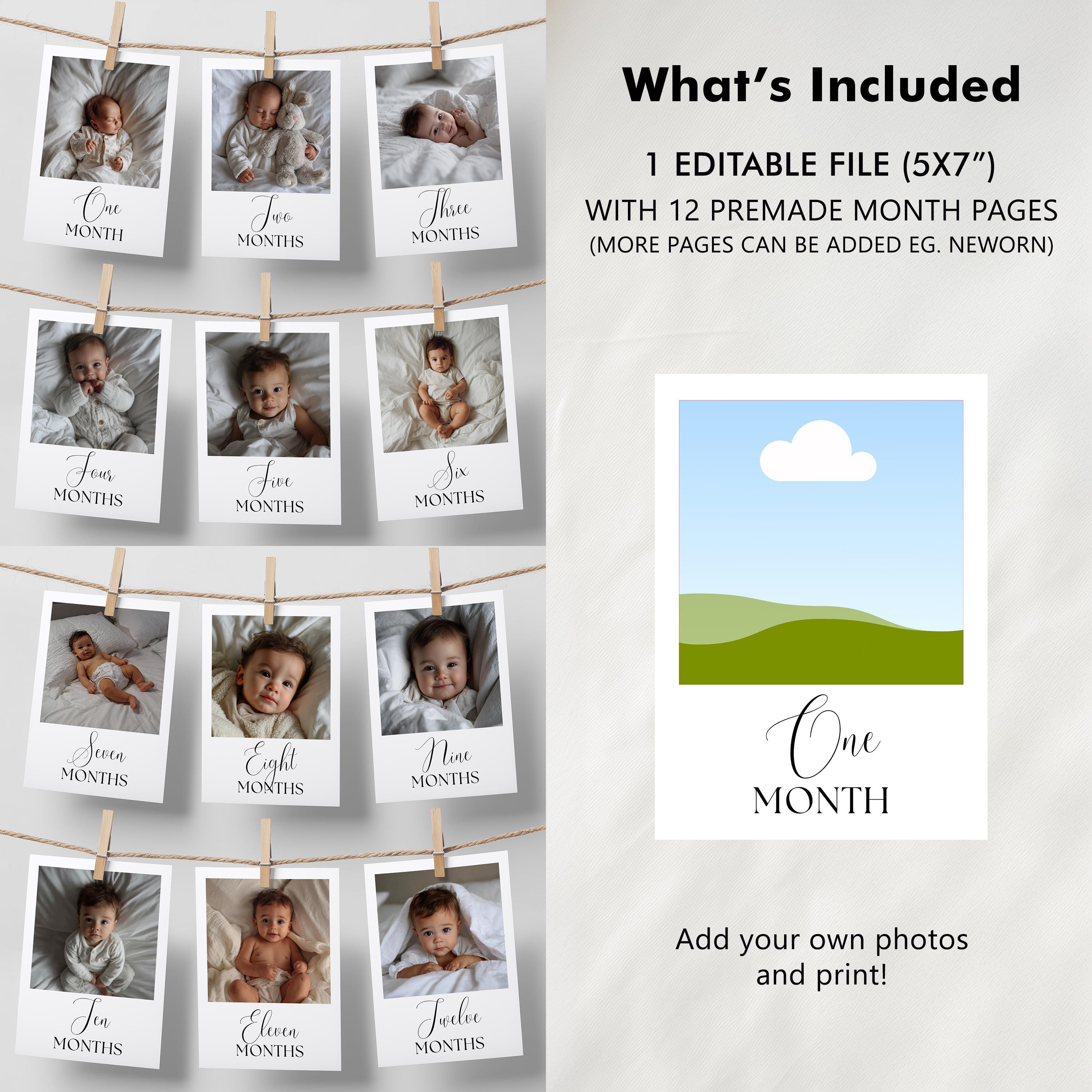 Minimalist First Birthday Photo Banner, 1st Birthday Photo Banner, Gender Neutral Photo Cards, Modern Monthly Milestone Photo Cards  9175