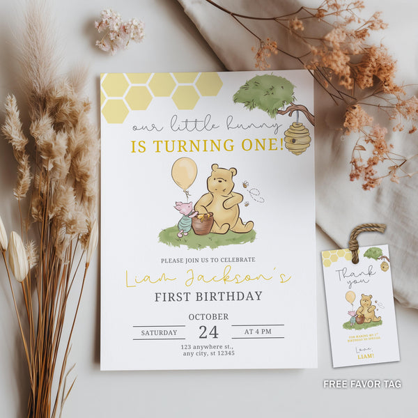 Winnie the Pooh Invitation Printable, 1st Birthday Invite