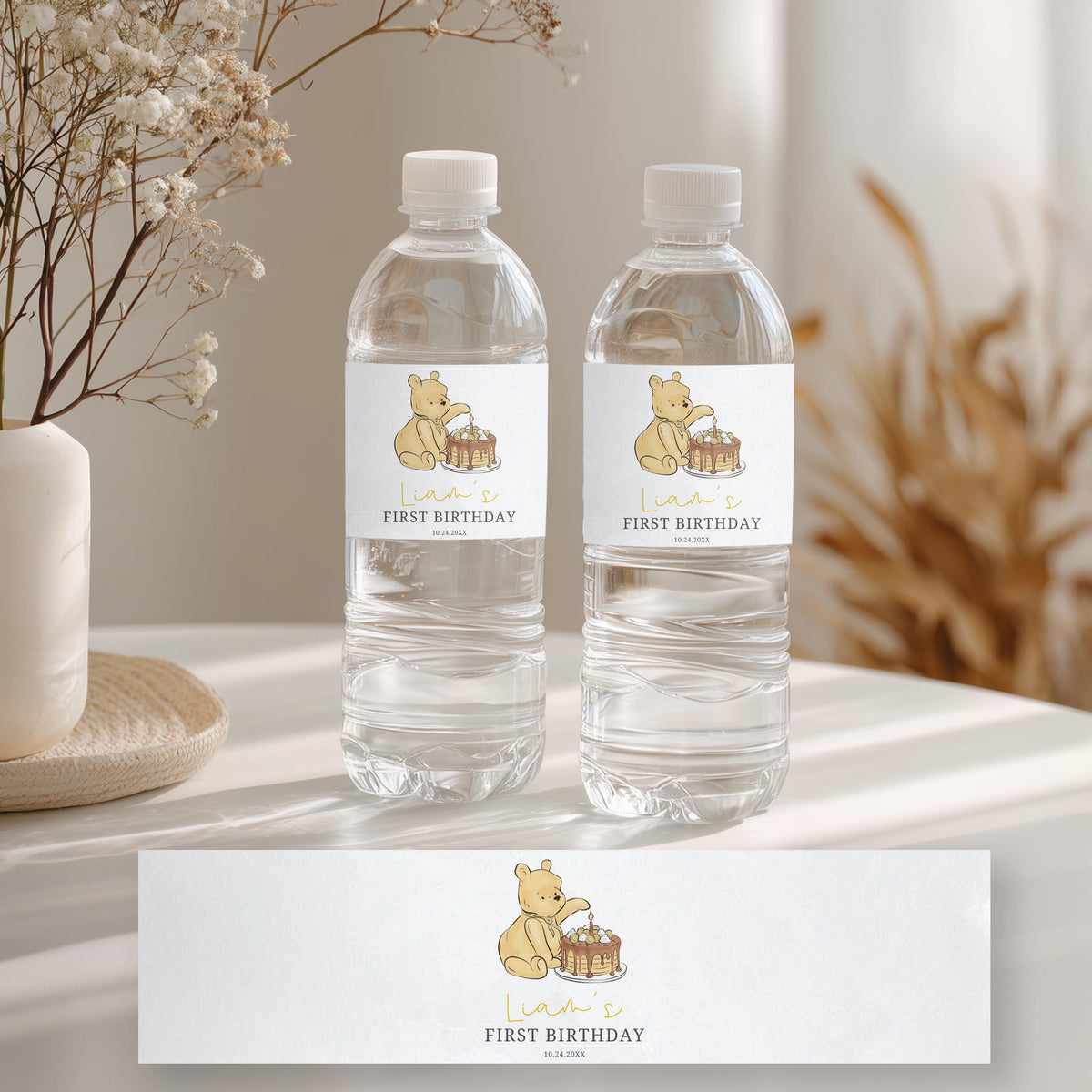 Winnie the Pooh Water Bottle Labels, Birthday Printable Bottle Label