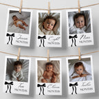 Black Bow Minimalist First Birthday Photo Banners, 1st Birthday Banner, Gender Neutral Cards 9174