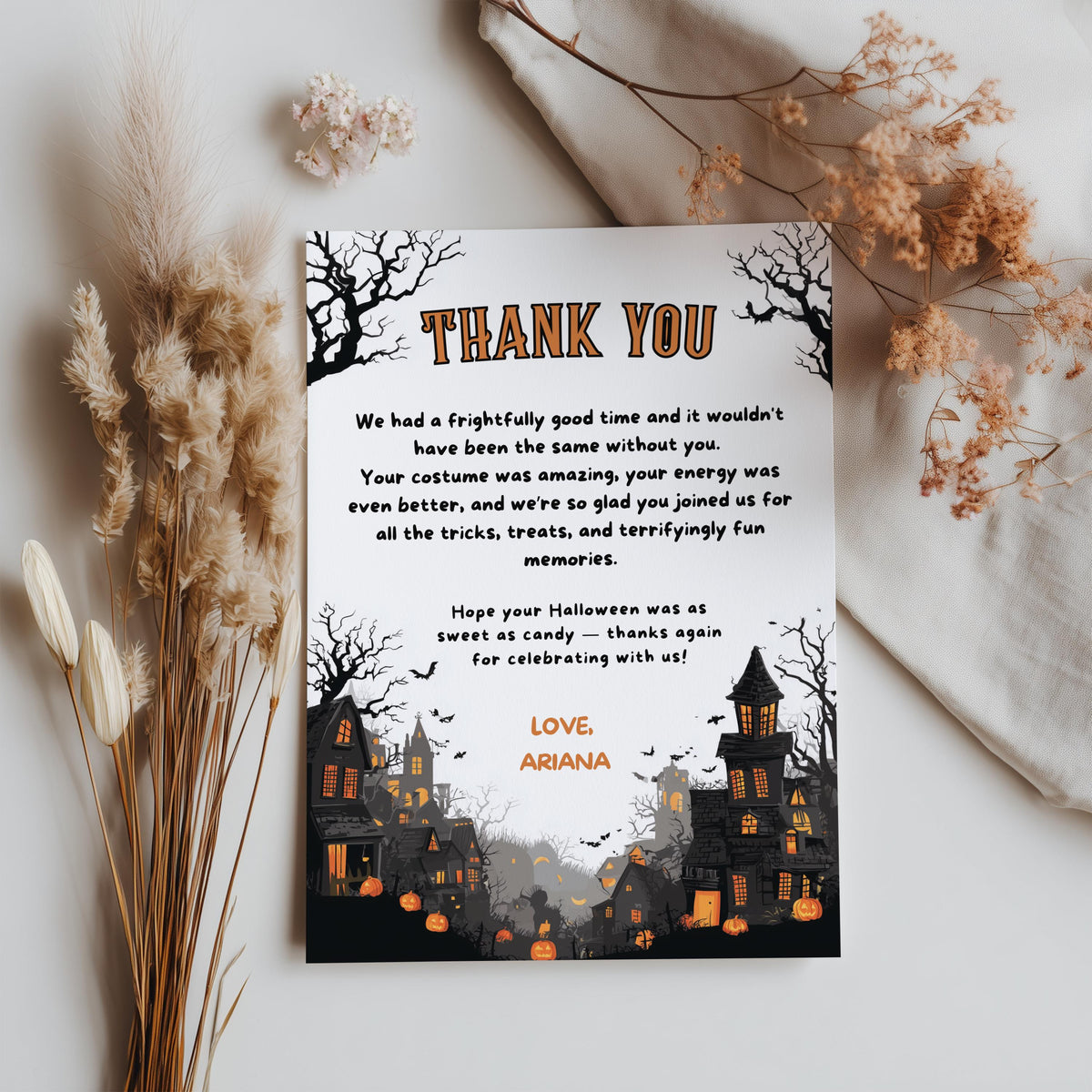 Editable Halloween Party Thank You Card | Instant Download Template