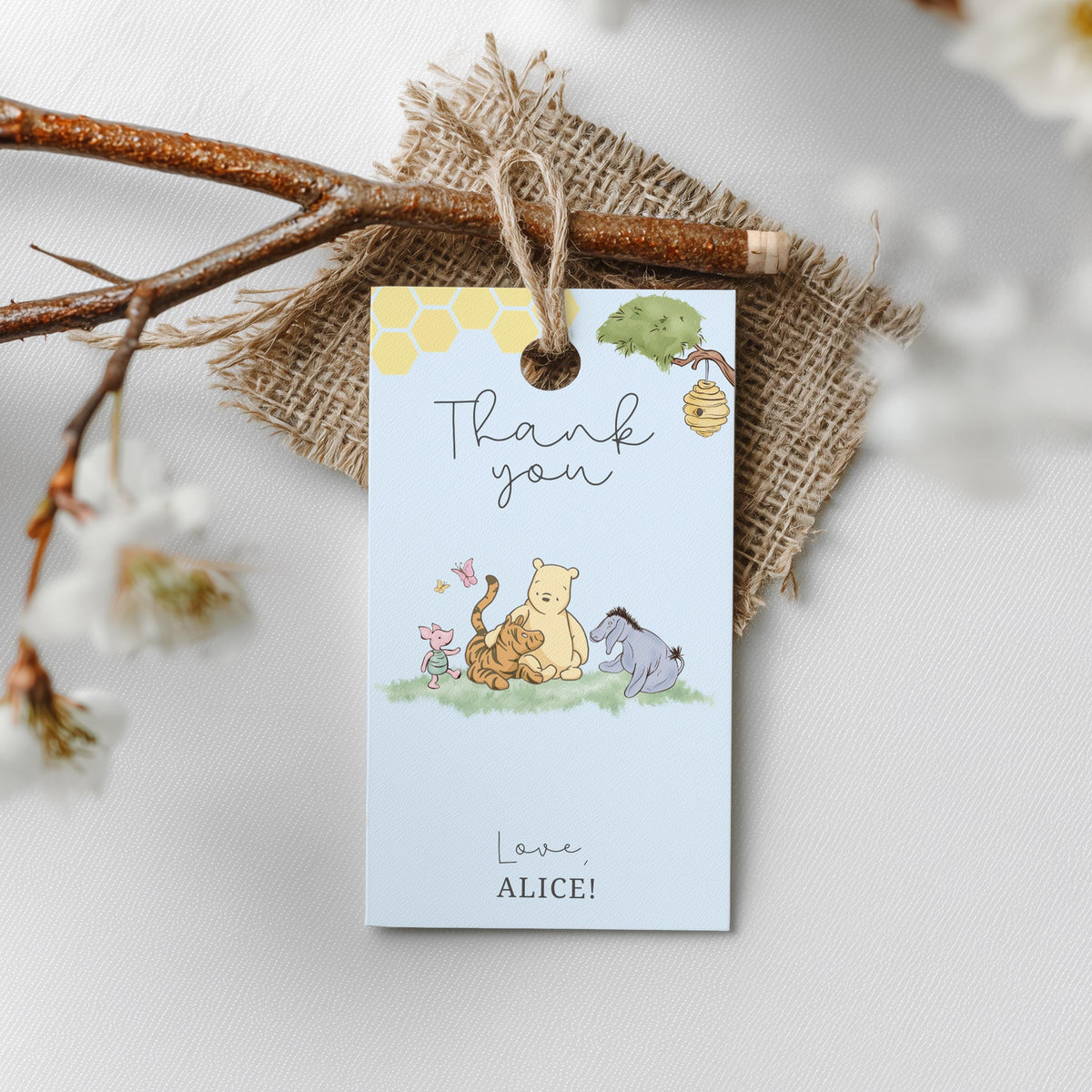Blue Winnie the Pooh Baby Shower Favor Tags, Thank You Tags