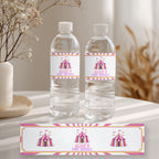 Pink Circus Water Bottle Labels, 1st Birthday Printable Bottle Label
