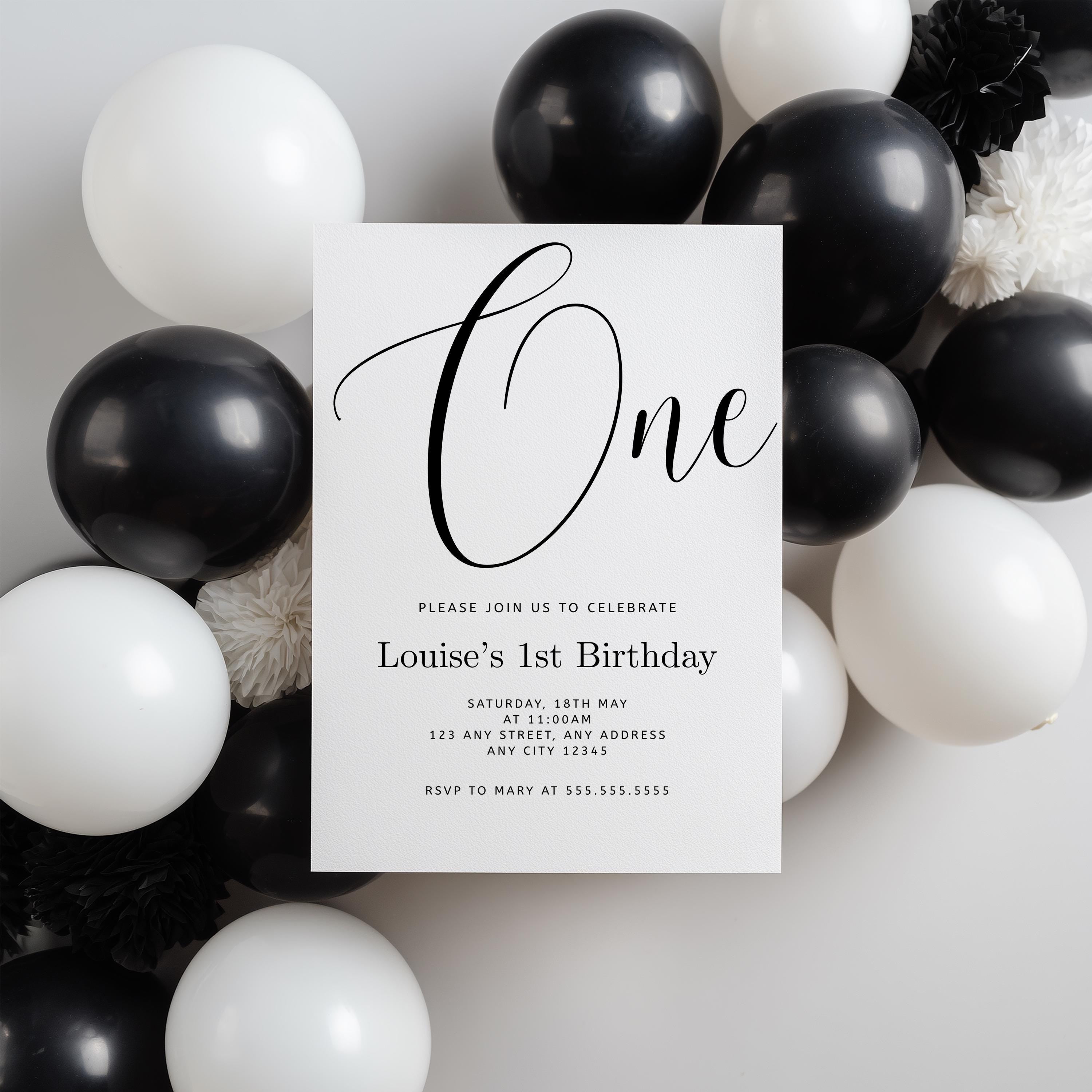 Minimalist Modern First Birthday Invitation, Gender neutral Invite, 1st Birthday Party Invitations 9175
