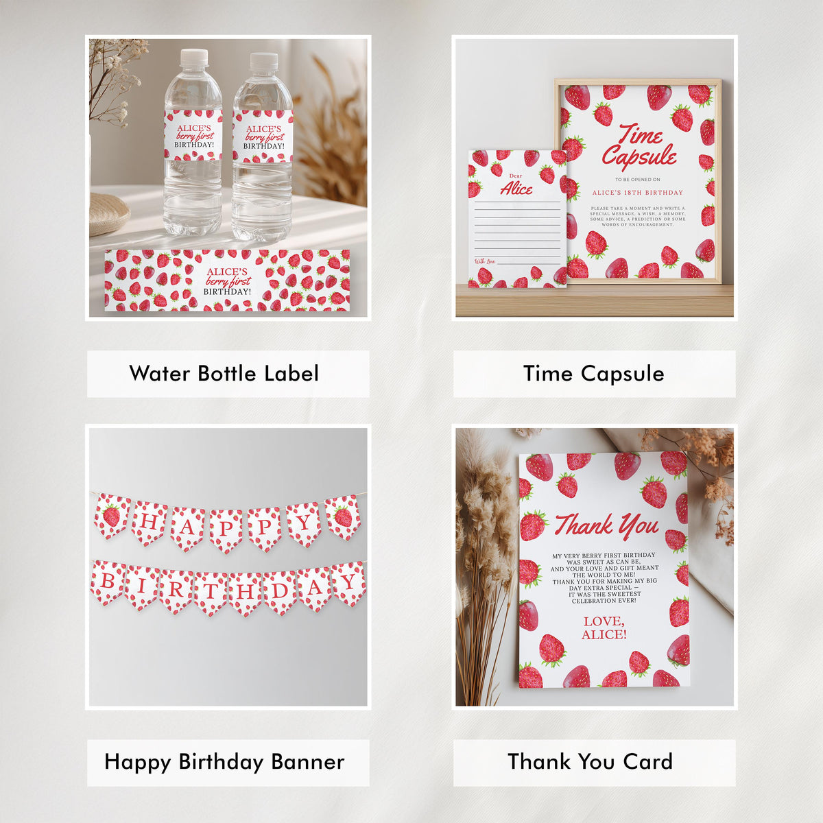 Berry First Birthday Decorations, Strawberry 1st Party Bundle, Strawberry Set