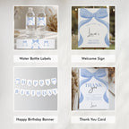 Editable Blue Bow Birthday Party Decorations | Blue Bow Birthday Bundle | Blue Ribbon Party Set | Instant Download
