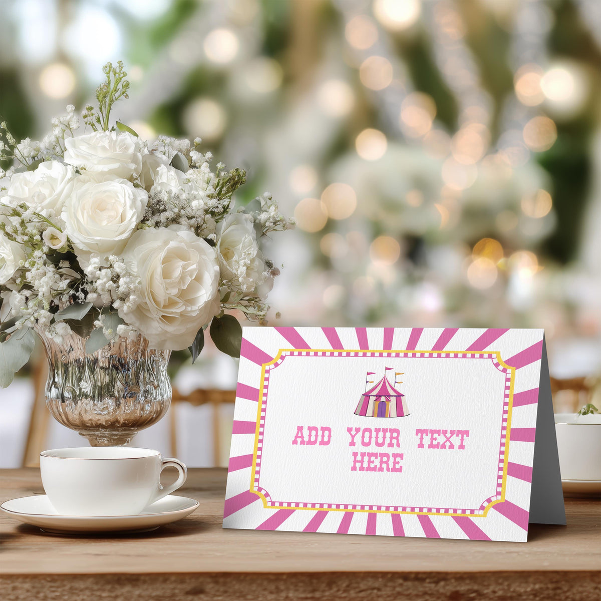 Pink Circus Food Labels, Birthday Food Label Tent Card