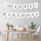 Minimalist Modern Birthday Banner, Happy 1st Birthday Banners, Gender neutral Flags, 9175