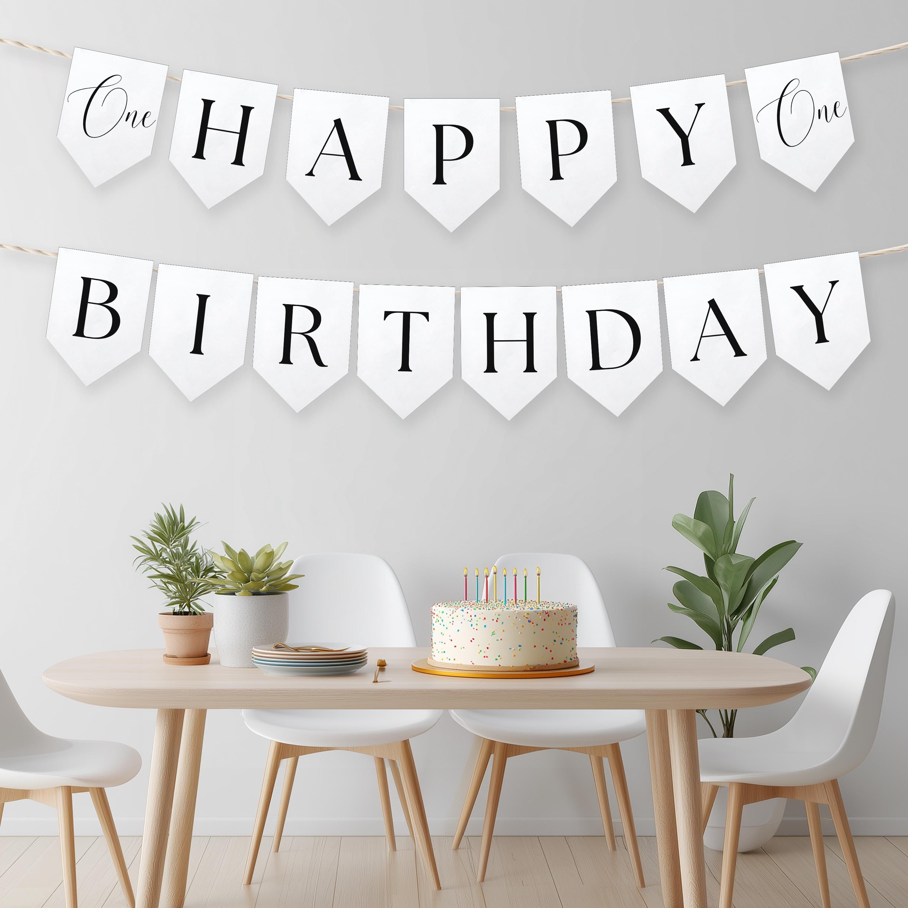 Minimalist Modern Birthday Banner, Happy 1st Birthday Banners, Gender neutral Flags, 9175