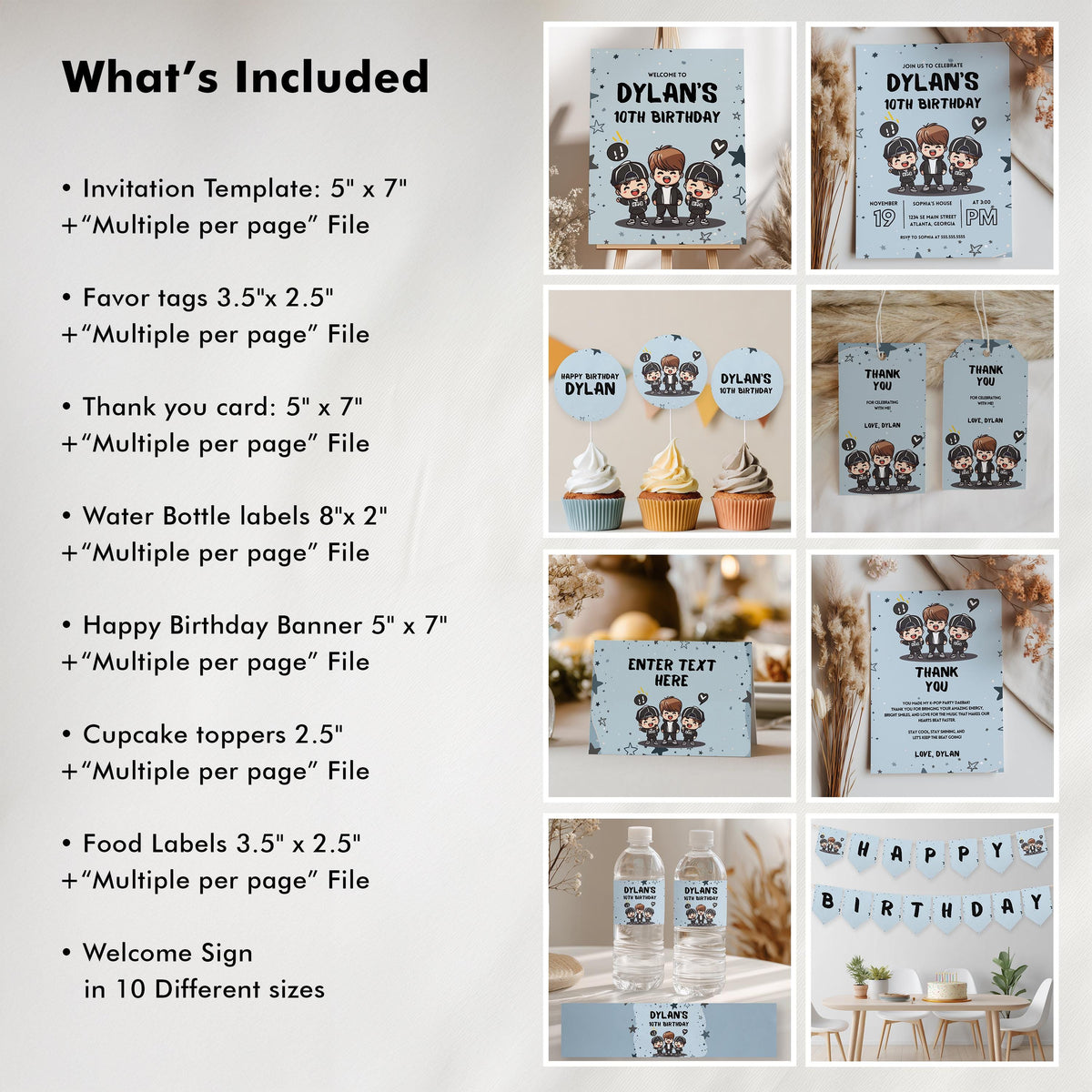 Editable K-pop Boys Party Decorations | K-pop Singer Birthday Bundle | Korean Pop Party Set | Instant Download