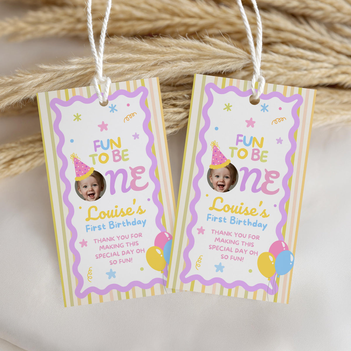 Fun to Be One Favor Tags, Birthday Thank You Tags, Printable Gift Tag