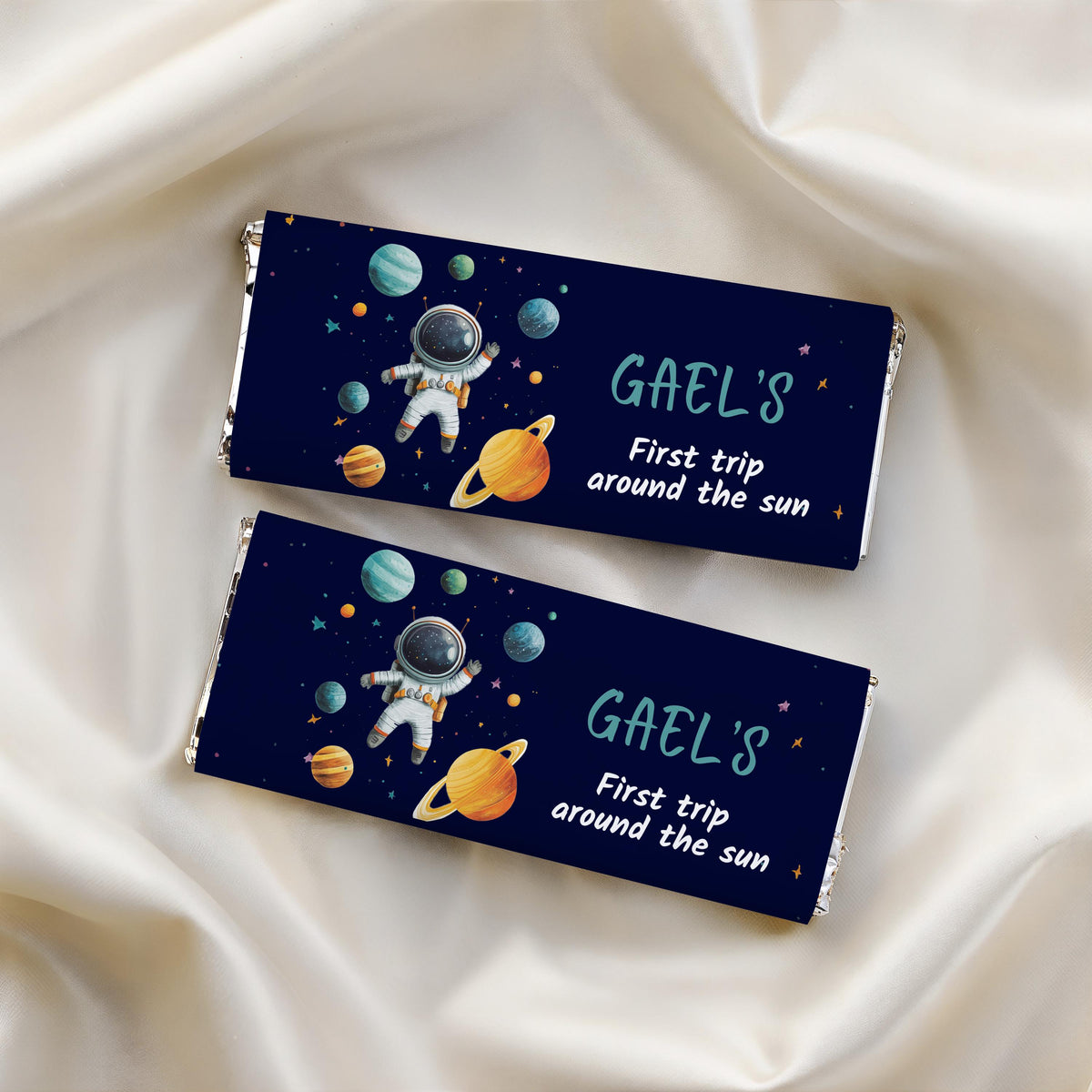 Astronaut Chocolate Wrappers, First Trip Around the Sun Candy Bar Wrappers, Astronaut First Chocolate Wrappers, Canva Template